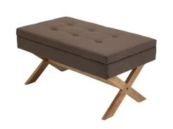 Banquette Namaro En Tissu Avec Espace De Rangement Pieds Bois De Caoutchouc , Marron/antique Clair -Banquette Soldes Magasin G CNF A14913780 E