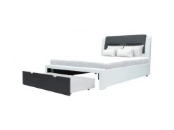 GPASPLUS Scarlette Lit Adulte Contemporain Avec Tiroirs De Rangement - Simili Gris Fonce/blanc - Sommier Inclus - 140 X 190 Cm -Banquette Soldes Magasin G CNF B29266297 D