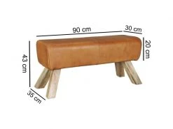 Finebuy Bois Massif Cuir Banc 90 X 43 X 30 Cm Style Rétro | Rembourré Banc | Banc En Cuir Salle à Manger Brun | Petit Banquette De Lit Cuir Véritable Banc Couloir -Banquette Soldes Magasin G CNF C93964304 D