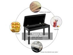 Banquette Piano Avec Coussin Rayé Rembourré En Cuir Pu Et Compartiment De Rangement, Pour Usage Professionnel/privé, Noir -Banquette Soldes Magasin G CNF D18800959 E