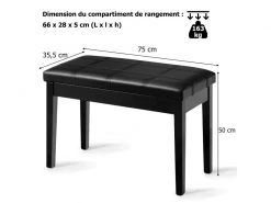 Banquette Piano Avec Coussin Rayé Rembourré En Cuir Pu Et Compartiment De Rangement, Pour Usage Professionnel/privé, Noir -Banquette Soldes Magasin G CNF D18800959 F