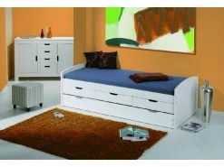 Lit Avec Tiroirs De Rangement Et Deuxième Lit Gigogne En Pin Massif Peint à L'eau Blanc -Banquette Soldes Magasin G CNF D77128379 D