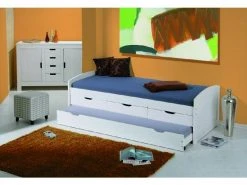 Lit Avec Tiroirs De Rangement Et Deuxième Lit Gigogne En Pin Massif Peint à L'eau Blanc -Banquette Soldes Magasin G CNF D77128379 E