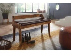 Finebuy Banc Banc En Cuir Véritable / Bois Massif 108x63x43 Cm | Banc Rembourré Avec Dossier | Banc Couloir Chambre Marron | Petit Banc De Lit En Cuir -Banquette Soldes Magasin G CNF D99735780 D