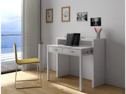 Dmora Bureau Console Extensible Avec Deux Tiroirs, Couleur Blanche, 87,5 X 98,5 X 36 Cm (extensible Jusqu'à 66 Cm Lorsqu'il Est Ouvert). -Banquette Soldes Magasin G CNF E48458055 C