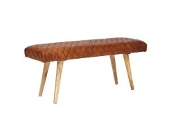 Finebuy Banc Banc En Cuir Véritable / Bois Massif 115x53x38 Cm | Banquette 2 Places Rembourrée Salle à Manger Marron | Petit Banc De Lit En Cuir | Mobilier De Hall D'entrée