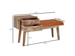 Finebuy Banc Peau De Chèvre Bois Massif 120x65x40 Cm Style Rétro | Banquette Couloir Avec Espace De Rangement | Banc En Cuir Véritable Rembourré Stockage | Petit Banc De Lit -Banquette Soldes Magasin G CNF F39804765 E