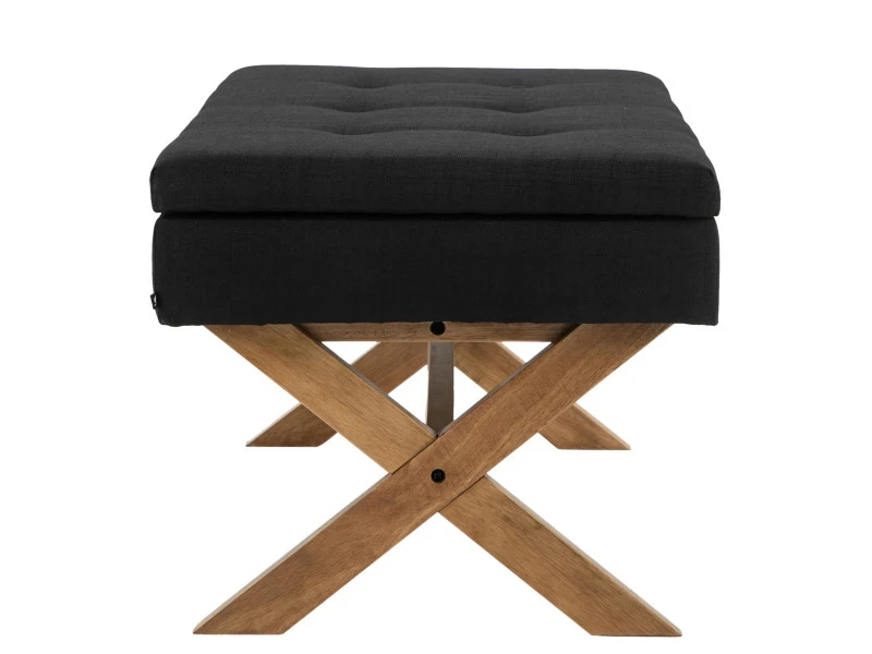 Banquette Namaro En Tissu Avec Espace De Rangement Pieds Bois De Caoutchouc , Noir /antique Clair 4 Banquette Namaro En Tissu Avec Espace De Rangement Pieds Bois De Caoutchouc , Noir /antique Clair – Image 2