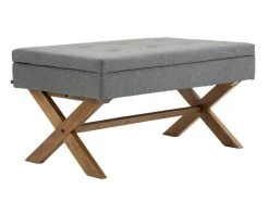 Banquette Namaro En Tissu Avec Espace De Rangement Pieds Bois De Caoutchouc , Gris/antique Clair