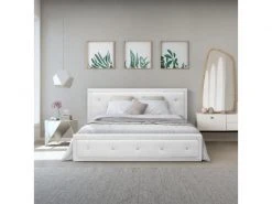 GPASPLUS Virginia Lit Coffre Adulte 160x200 Cm - Simili Blanc - Sommier Inclus -Banquette Soldes Magasin G CNF H44324294 D