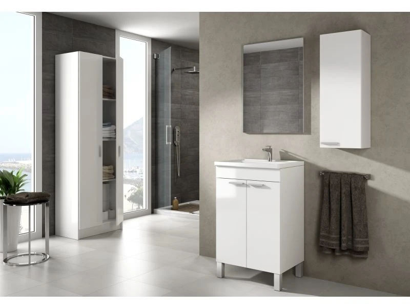 Colonne Suspendue Pour Salle De Bain Avec Une Porte Et Une étagère Intérieure, Couleur Blanche Brillante, 30 X 85 X 25 Cm. 6 Colonne Suspendue Pour Salle De Bain Avec Une Porte Et Une étagère Intérieure, Couleur Blanche Brillante, 30 X 85 X 25 Cm. – Image 4