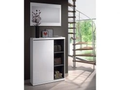 Dmora Meuble D'entrée Avec Une Porte Utilisée Pour L’étagère à Chaussures, Trois étagères Latérales Et Un Miroir, Couleur Blanche Brillante Et Gris Cendré, 79 X 167 X 25 Cm. -Banquette Soldes Magasin G CNF I98008338 C