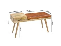 Finebuy Banc Peau De Chèvre Bois Massif 100 X 52 X 38 Cm Style Rétro | Banquette Couloir Avec Espace De Rangement | Banc En Cuir Rembourré Stockage | Petit Banc De Lit Cuir Véritable -Banquette Soldes Magasin G CNF J74314874 D