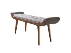 Finebuy Tissu / Bois Massif Gris 125x51x38 Cm Chesterfield Design | Couloir De Banc Rembourré | Banquette De Lit En Tissu 2 Personnes | Banc De Couloir Moderne