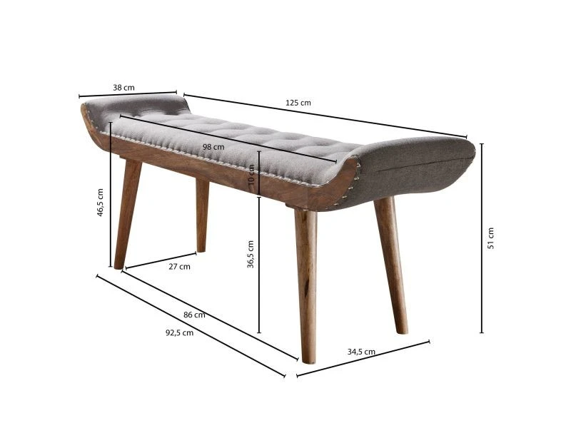 Finebuy Tissu / Bois Massif Gris 125x51x38 Cm Chesterfield Design | Couloir De Banc Rembourré | Banquette De Lit En Tissu 2 Personnes | Banc De Couloir Moderne 4 Finebuy Tissu / Bois Massif Gris 125x51x38 Cm Chesterfield Design | Couloir De Banc Rembourré | Banquette De Lit En Tissu 2 Personnes | Banc De Couloir Moderne – Image 2