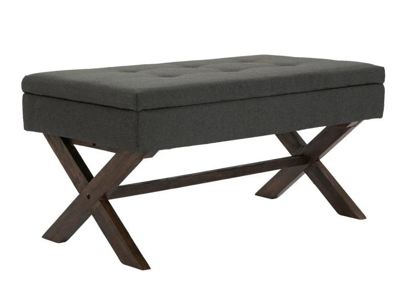 Banquette Namaro En Tissu Avec Espace De Rangement Pieds Bois De Caoutchouc , Gris Foncé/antique 3 Banquette Namaro En Tissu Avec Espace De Rangement Pieds Bois De Caoutchouc , Gris Foncé/antique