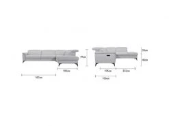 GPASPLUS Canape Dangle Droit Avec 1 Place Relax Electrique - Tissu Gris - L 292 X P 232 X H 99 Cm - Melbourne -Banquette Soldes Magasin G CNF L54368064 E