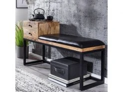 Finebuy Banc Peau De Chèvre Bois Massif 100x60x35 Cm Style Rétro | Banquette Couloir Avec Espace De Rangement | Banc En Cuir Véritable Rembourré Stockage | Petit Banc De Lit -Banquette Soldes Magasin G CNF M37900094 C