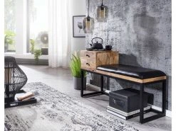 Finebuy Banc Peau De Chèvre Bois Massif 100x60x35 Cm Style Rétro | Banquette Couloir Avec Espace De Rangement | Banc En Cuir Véritable Rembourré Stockage | Petit Banc De Lit -Banquette Soldes Magasin G CNF M37900094 D