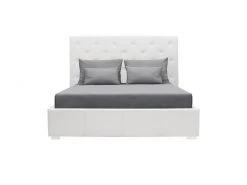 GPASPLUS Lit Adulte 140 X 160 Cm Tete De Lit Capitonnee + Coffre De Rangement - Simili Blanc - Sommier Blanc - Miles -Banquette Soldes Magasin G CNF N63282595 C