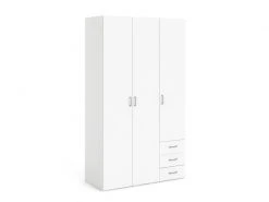 Armoire à Trois Portes Battantes Avec Trois Tiroirs, Couleur Blanche, 116 X 175 X 49,5.