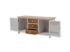 Mobili Rebecca Banc Meuble 3 Tiroirs 2 Porte Bois Blanc Beige 44x90x34 -Banquette Soldes Magasin G CNF O43758958 D