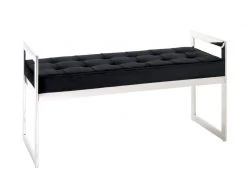 Banc En Tissu Velours Rembourré Noir - 100 X 40 X 56 Cm -pegane-