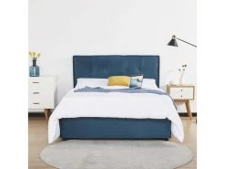 GPASPLUS Octave Lit Adulte 140x190 Cm - Tissu Bleu Fonce - Sommier A Lattes -Banquette Soldes Magasin G CNF O61564512 C