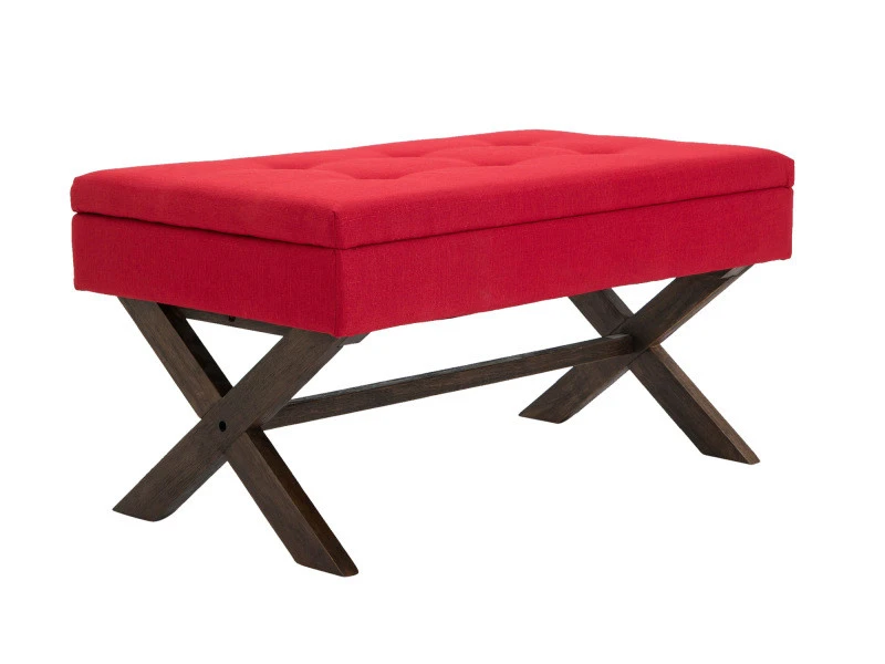 Banquette Namaro En Tissu Avec Espace De Rangement Pieds Bois De Caoutchouc , Rouge/antique 3 Banquette Namaro En Tissu Avec Espace De Rangement Pieds Bois De Caoutchouc , Rouge/antique