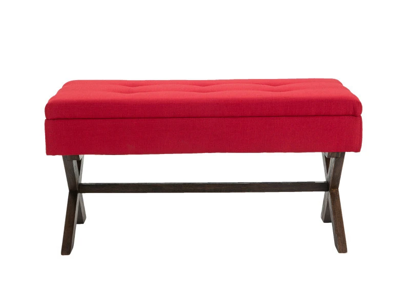 Banquette Namaro En Tissu Avec Espace De Rangement Pieds Bois De Caoutchouc , Rouge/antique 4 Banquette Namaro En Tissu Avec Espace De Rangement Pieds Bois De Caoutchouc , Rouge/antique – Image 2