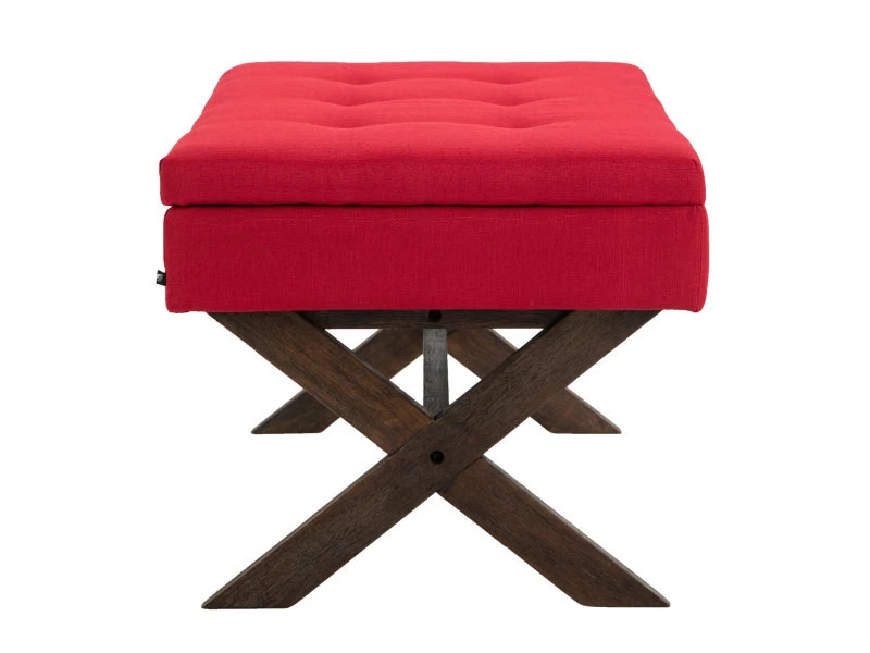 Banquette Namaro En Tissu Avec Espace De Rangement Pieds Bois De Caoutchouc , Rouge/antique 5 Banquette Namaro En Tissu Avec Espace De Rangement Pieds Bois De Caoutchouc , Rouge/antique – Image 3
