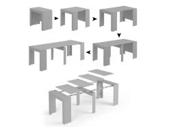 Dmora Table Console Extensible Avec Compartiment Pour Les Rallonges, Gris Béton, 90 X 51 X 78 Cm (jusqu'à 237 Avec Extensions).