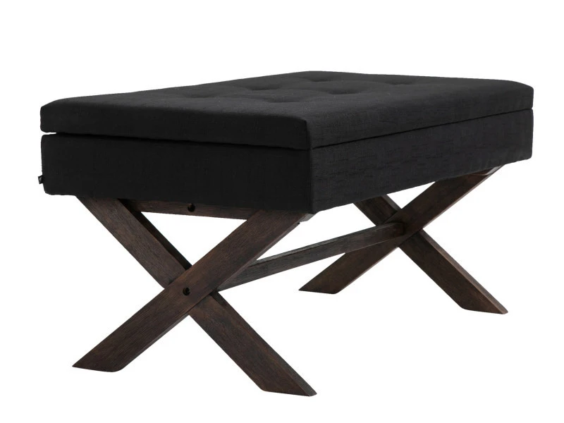 Banquette Namaro En Tissu Avec Espace De Rangement Pieds Bois De Caoutchouc , Noir /antique 3 Banquette Namaro En Tissu Avec Espace De Rangement Pieds Bois De Caoutchouc , Noir /antique