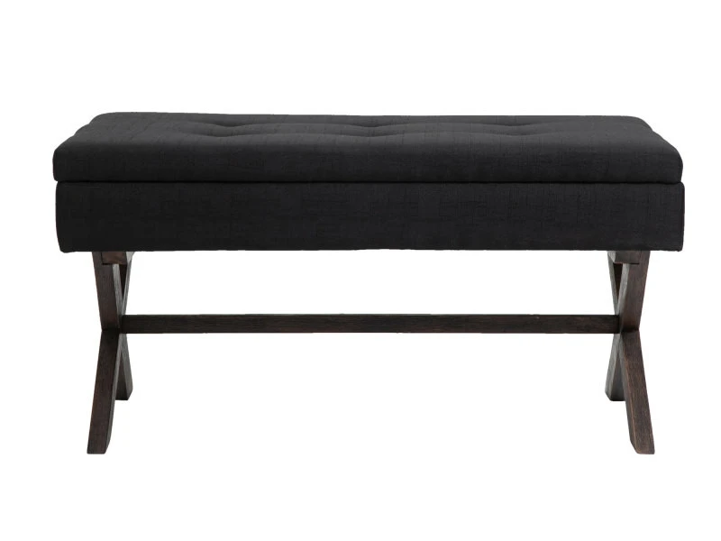 Banquette Namaro En Tissu Avec Espace De Rangement Pieds Bois De Caoutchouc , Noir /antique 4 Banquette Namaro En Tissu Avec Espace De Rangement Pieds Bois De Caoutchouc , Noir /antique – Image 2