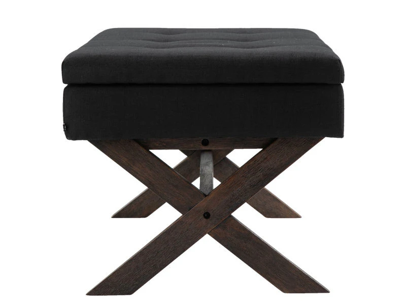 Banquette Namaro En Tissu Avec Espace De Rangement Pieds Bois De Caoutchouc , Noir /antique 5 Banquette Namaro En Tissu Avec Espace De Rangement Pieds Bois De Caoutchouc , Noir /antique – Image 3