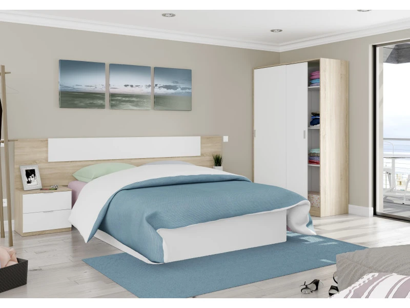 Armoire Bormio Avec Deux Portes Coulissantes, Structure Couleur Chêne Et Portes Couleur Blanche Brillante, 200 X 120 X 50 Cm 4 Armoire Bormio Avec Deux Portes Coulissantes, Structure Couleur Chêne Et Portes Couleur Blanche Brillante, 200 X 120 X 50 Cm – Image 2