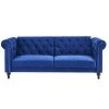 GPASPLUS Cesar Canapé Convertible Clic-clac 3 Places Chesterfield - Velours Bleu - L 217 X P 89 X H 86 Cm
