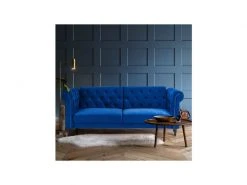GPASPLUS Cesar Canapé Convertible Clic-clac 3 Places Chesterfield - Velours Bleu - L 217 X P 89 X H 86 Cm -Banquette Soldes Magasin G CNF R86926534 C