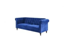 GPASPLUS Cesar Canapé Convertible Clic-clac 3 Places Chesterfield - Velours Bleu - L 217 X P 89 X H 86 Cm -Banquette Soldes Magasin G CNF R86926534 D