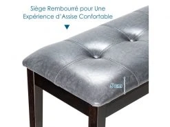 Banc Banquette Design Classique, Banc Rembourrée En Tissu, Banc Capitonné En Lin Et Bois D'hévéa Pour Chambre Salle à Manger Salon Couloir Piano Gris -Banquette Soldes Magasin G CNF S47287500 D