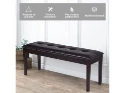 Banc Banquette Design Classique, Banc Rembourrée En Tissu, Banc Capitonné En Lin Et Bois D'hévéa Pour Chambre Salle à Manger Salon Couloir Piano Marron