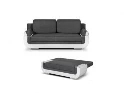 GPASPLUS Banquette Convertible Avec Le Coffre - Tissu Gris Et Simili Blanc - L204 X P90 X H89cm - Nina