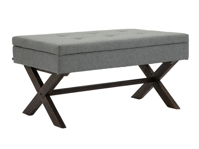 Banquette Namaro En Tissu Avec Espace De Rangement Pieds Bois De Caoutchouc , Gris/antique 3 Banquette Namaro En Tissu Avec Espace De Rangement Pieds Bois De Caoutchouc , Gris/antique