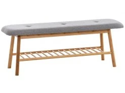 Banquette Marne En Tissu Avec Pieds Ronds En Bois De Bambou , Gris/120 Cm