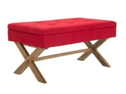 Banquette Namaro En Tissu Avec Espace De Rangement Pieds Bois De Caoutchouc , Rouge/antique Clair