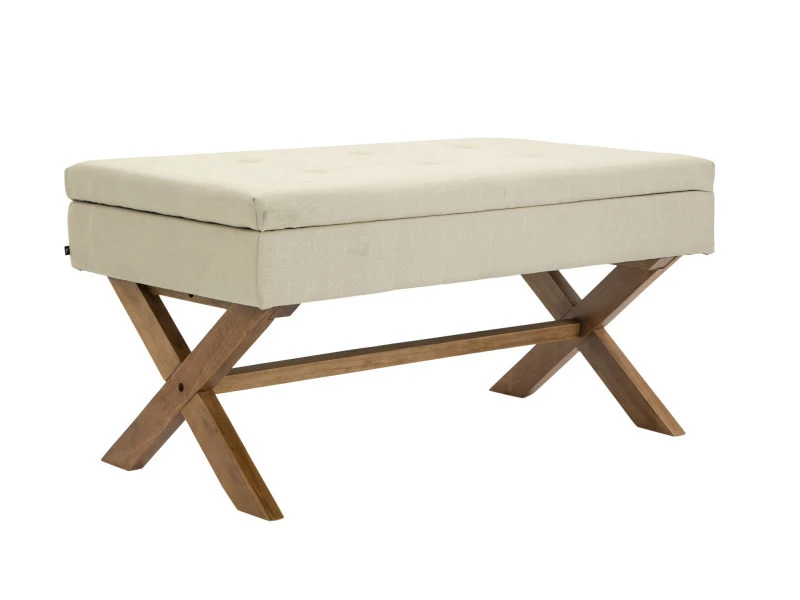 Banquette Namaro En Tissu Avec Espace De Rangement Pieds Bois De Caoutchouc , Crème/antique Clair 3 Banquette Namaro En Tissu Avec Espace De Rangement Pieds Bois De Caoutchouc , Crème/antique Clair