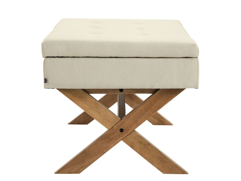 Banquette Namaro En Tissu Avec Espace De Rangement Pieds Bois De Caoutchouc , Crème/antique Clair 4 Banquette Namaro En Tissu Avec Espace De Rangement Pieds Bois De Caoutchouc , Crème/antique Clair – Image 2