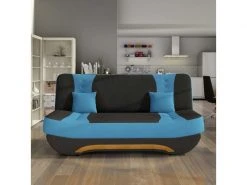 Niyo - Canapé 3 Places Convertible En Tissu Noir Et Bleu