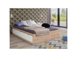 GPASPLUS Lit 180x200 Cm - 3 Tiroirs, Decor Chene Et Blanc - Vankka -Banquette Soldes Magasin G CNF V53093711 D