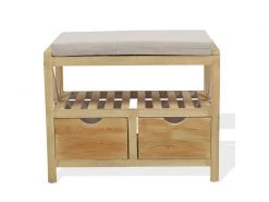 Mobili Rebecca Banquette Coffre 2 Tiroir 2 Etagere Bois Beige Vintage 46x60x33